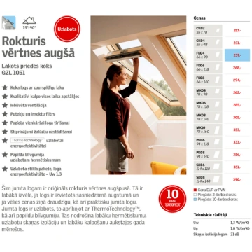 VELUX Jumta logs GZL 1051 FK08 ar rokturi augšā, i