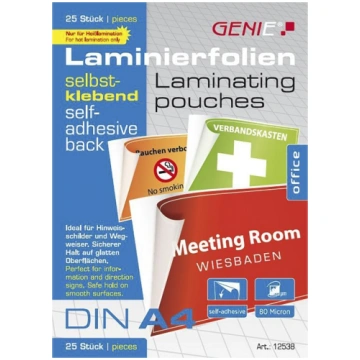 Genie GENIE Laminiertaschen 25 A4 selbstklebend 80