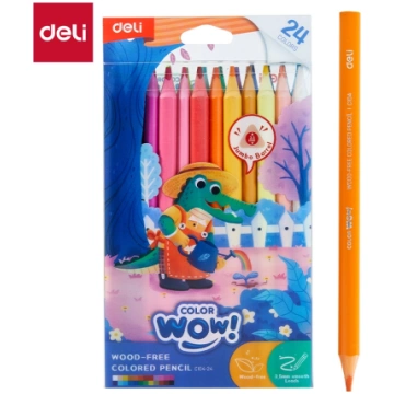 Trīsstūrveida krāsainie zīmuļi Deli Wood-free, 24 