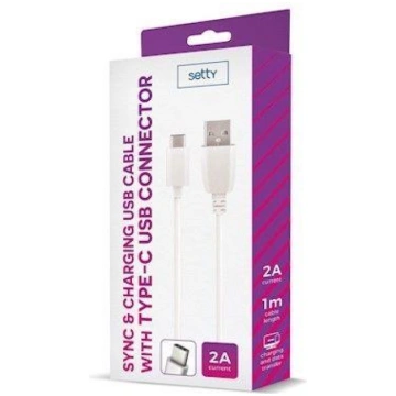 Kabelis Setty Universal USB Type-C Cable 1m 2A Whi