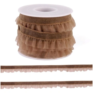 5 jardi Elastīga plisēta samta lenta ar pērlītēm I