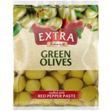 Zaļās olīvas pildītas ar sarkaniem pipariem EXTRA