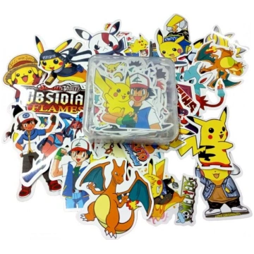 Pokemon uzlīmju komplekts plastmasas kastītē, 50ga