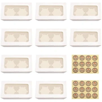10 iepakojumi Cupcake kastes, 2 caurumi, balts kar