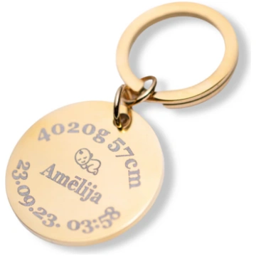 Atslēgu piekariņš ar personalizētu bērniņa medaljo