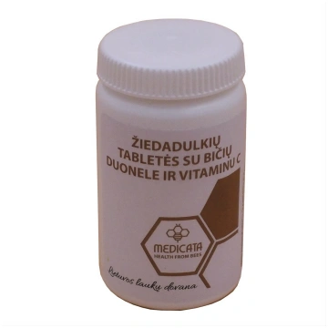 Ziedputekšņu tabletes ar bišu maizi un C vitamīnu,
