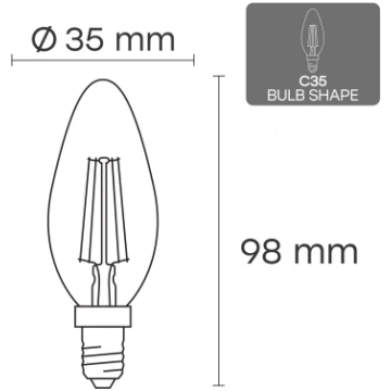 LED Filamenta spuldze E14, C35, 6.5W, 950lm, 3000K