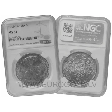 Latvia 5 Lati 1931 - NGC MS 63