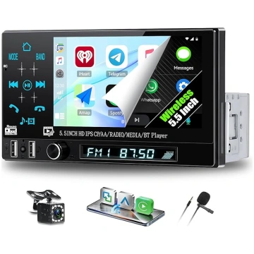 CAMECHO Autoradio 1 Din 5.5 Zoll Wireless Carplay 