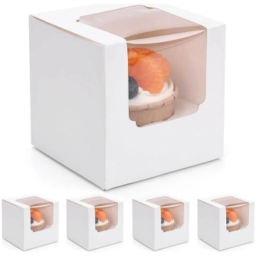 HAKACC 18PCS baltas cupcake kastes, 9x9x9cm atsevi