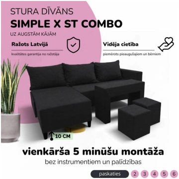 Stūris izvelkamais dīvāns ar galdiņu un pufiem St 