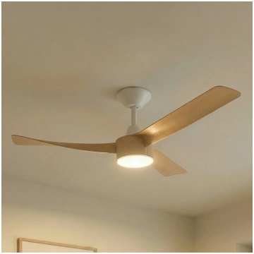 Lucande LED griestu ventilators Airona, balts/koka