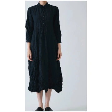 Pas de Calais Washed Cotton Crinkle Dress Navy