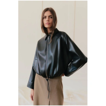 Lizette Jacket | Faux Leather Drawstring Bomber Ja