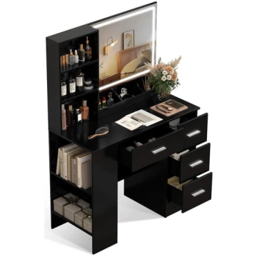 Dressing Table with Lighting, Black, Cosmetic Tabl