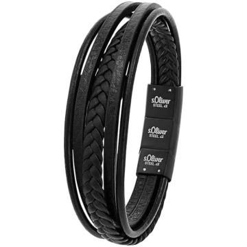 s.Oliver Armband Edelstahl/Leder für Herren, Armsc