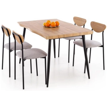 DICKY set, table + 4 chairs color: natural / black