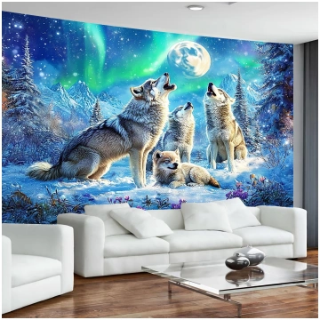 Wolf Tapestry Wall Hanging, Wolves Howling At Full