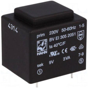 Transformer: encapsulated | 3VA | 230VAC | 9V | 33