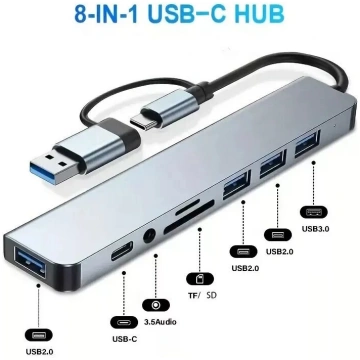 USB Type C hubs Riff VSZAPOWER 8‑in‑1, 8 porti ar 