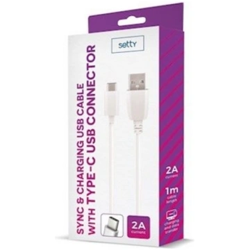 Setty Universal USB Type-C Cable 1m 2A White GSM04