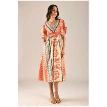 RHEA - V neck midi dress with smocked waist ASH & 