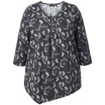 Ulla Popken Asymmetric Cowboy Boot Print Tee Black