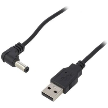 Cable; USB A plug,DC 5,5/2,5 plug; angled; black; 