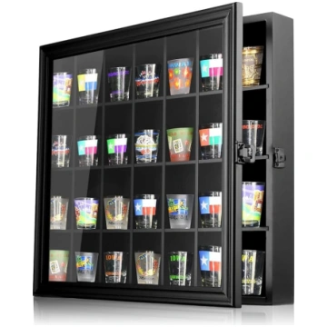 Wall Mounted Shot Glass Display Case - Wooden Cabi