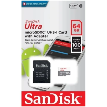 SanDisk atm. korta microSDXC 64GB Ultra 100MB/s su