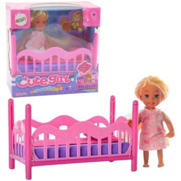 Mini Doll in Pajamas Set Pink Bed