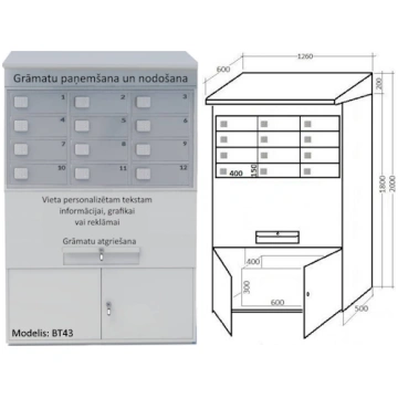 Grāmatu pakomāts BIBLIOBOX 12, bibliomāts BT43/BT6
