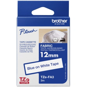 TZe-FA3 auduma lente,zils uz balta, 12mm x 3metri 