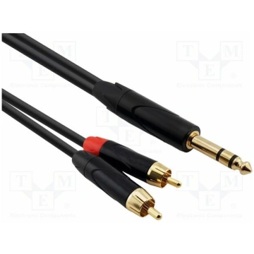 Cable; Jack 6,3mm plug,RCA plug x2; 0.5m; black; P