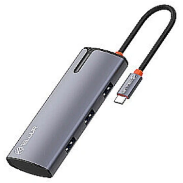 Tellur USB-C hub, PD 3.0 100W, HDMI, 3xUSB 3.0 gre