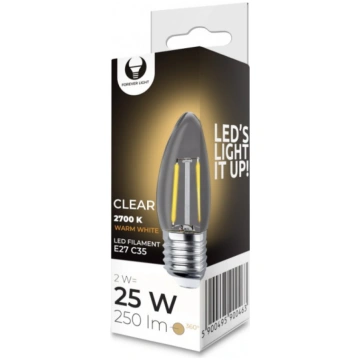 E27 2w led filament spuldze caurspīdīga
