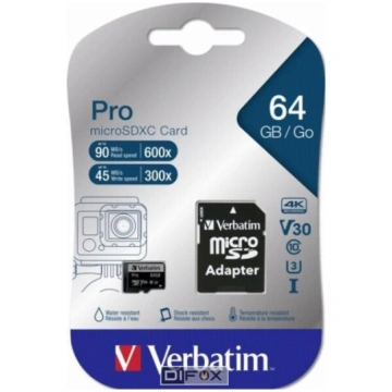 Atmiņas karte Verbatim microSDXC Pro 64GB Class 10