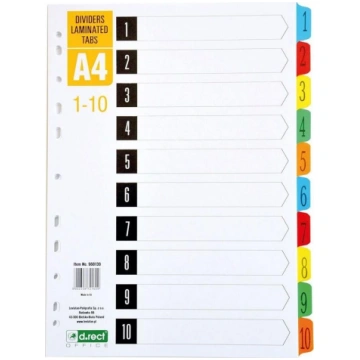 D.rect Sadalītāji Kartona A4 1-10 Index Laminēts