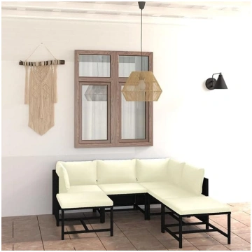 Garden Furniture Set 7 Pieces Black Poly Rattan Cu