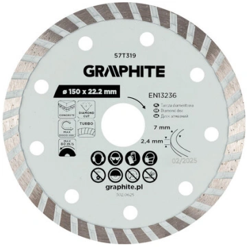 Dimanta griešanas disks Graphite Turbo 150 mm saus