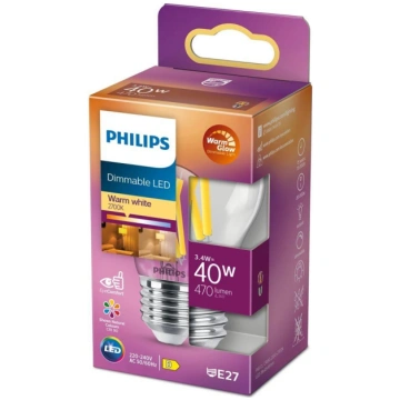 PHILIPS LED stikla 40W P45 E27 caurspīdīga Warm Gl
