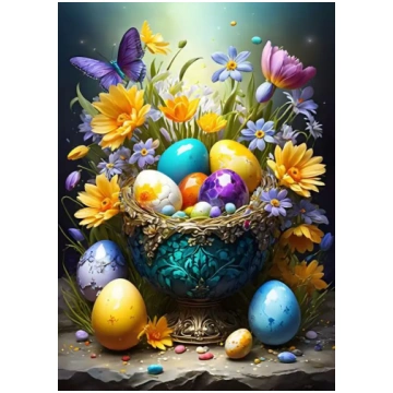 Puzzle Easter Eggs and Flowers BlueBird