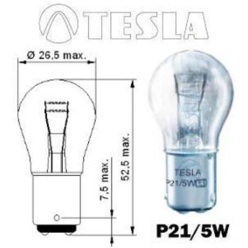 Auto spuldze P21/5W 12V BAY15d halogēna TESLA F.18