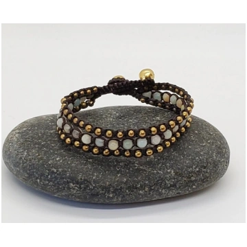 Three Layer Beaded Bracelete - Green Agate