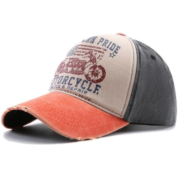 Motorcycle print baseball cap Washed visor America