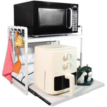 2-Tier Microwave Rack - Height Adjustable & Extend