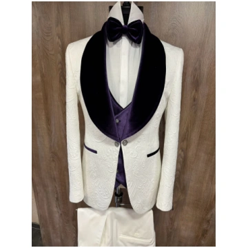 Balts ar violetu samtu Quesste slim fit smokings a