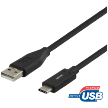 DELTACO USB-C uz USB-A kabeli, 2m, 3A, USB 2.0, me