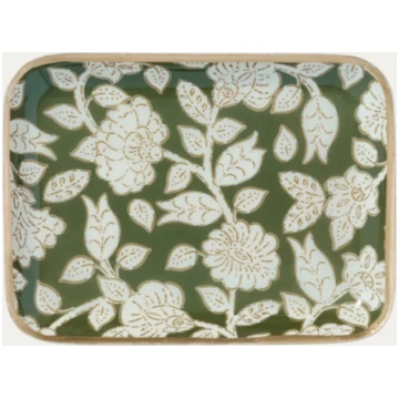 Enameled Flowers Metal Tray Tiny Jaya Vert Thistle