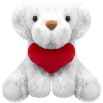 Plīša Valentīna kucēns ar sirdi, balts, 15 cm PMS